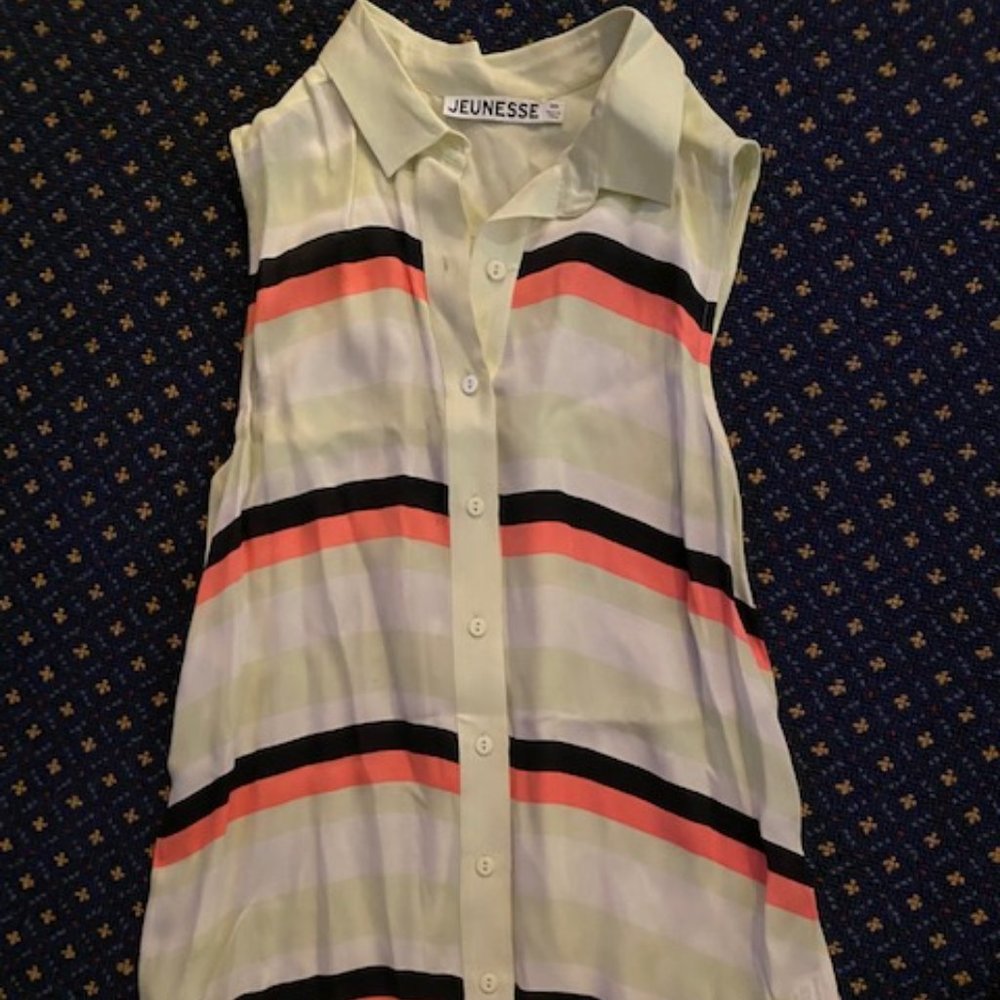 Button-Down Silk Sleeveless Striped Blouse